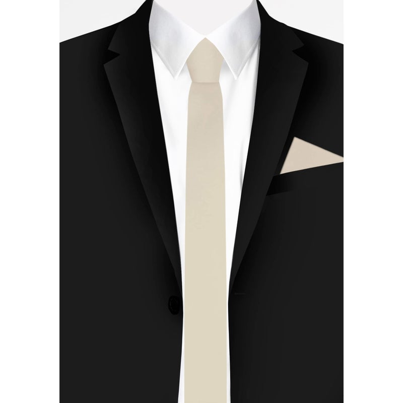 Jacob Alexander Men's Skinny Width 2" Solid Color Tie - Champagne - Image 3